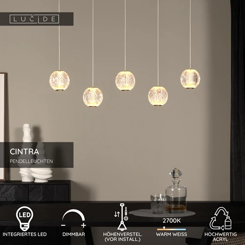 Lucide CINTRA - Pendelleuchten - LED Dim. - 5x4,7W 2700K - Transparent - USP